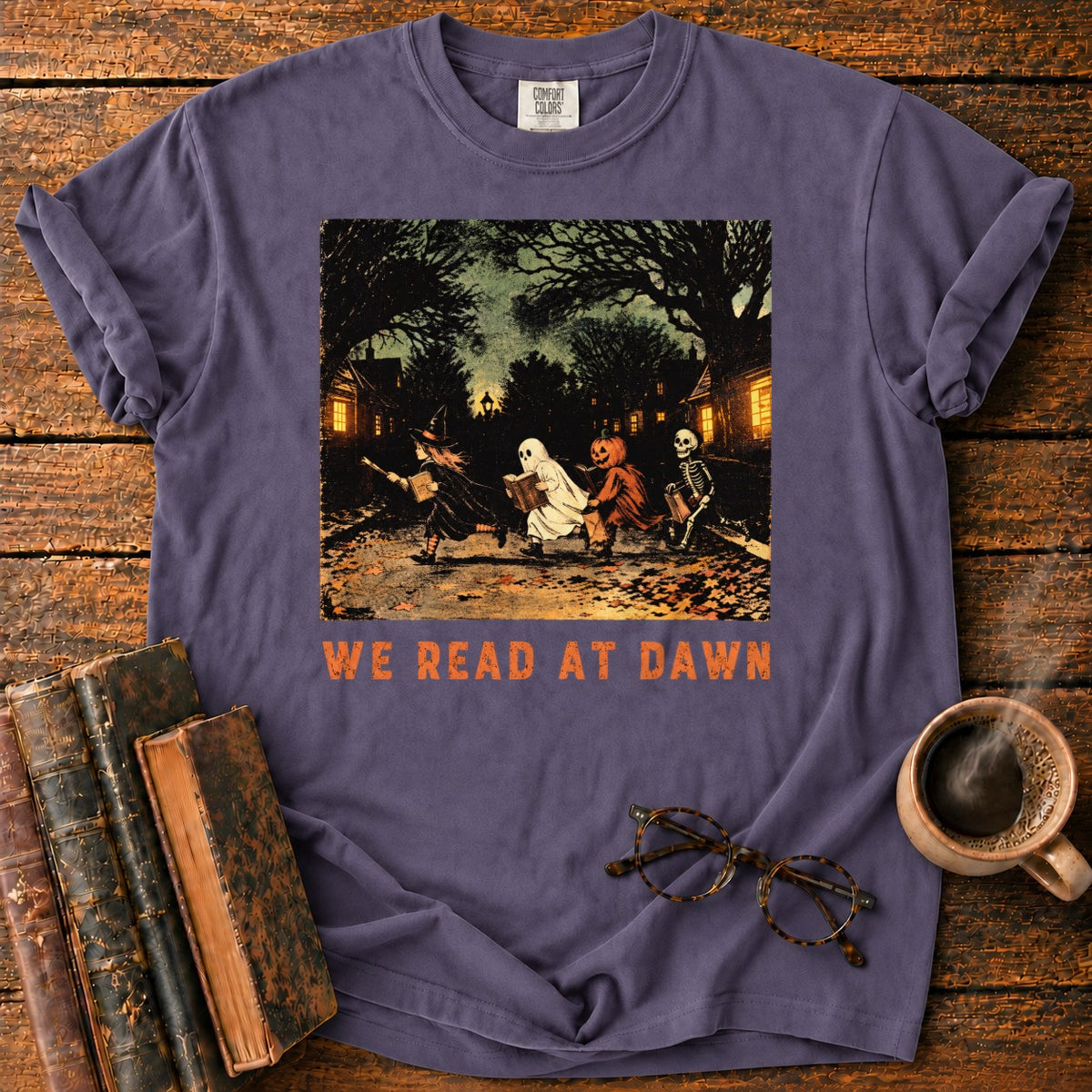 Halloween Readers At Dawn T-Shirt in Grape – BooksThreads