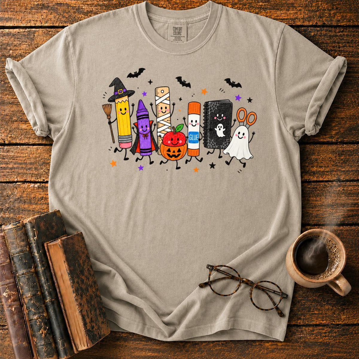 Halloween Stationery Parade T-Shirt in Khaki – BooksThreads