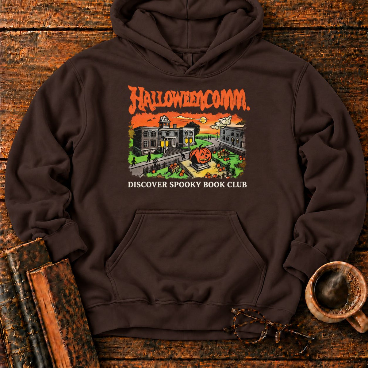 Halloweencomm Spooky Book Club Hoodie in Dark Chocolate – BooksThreads