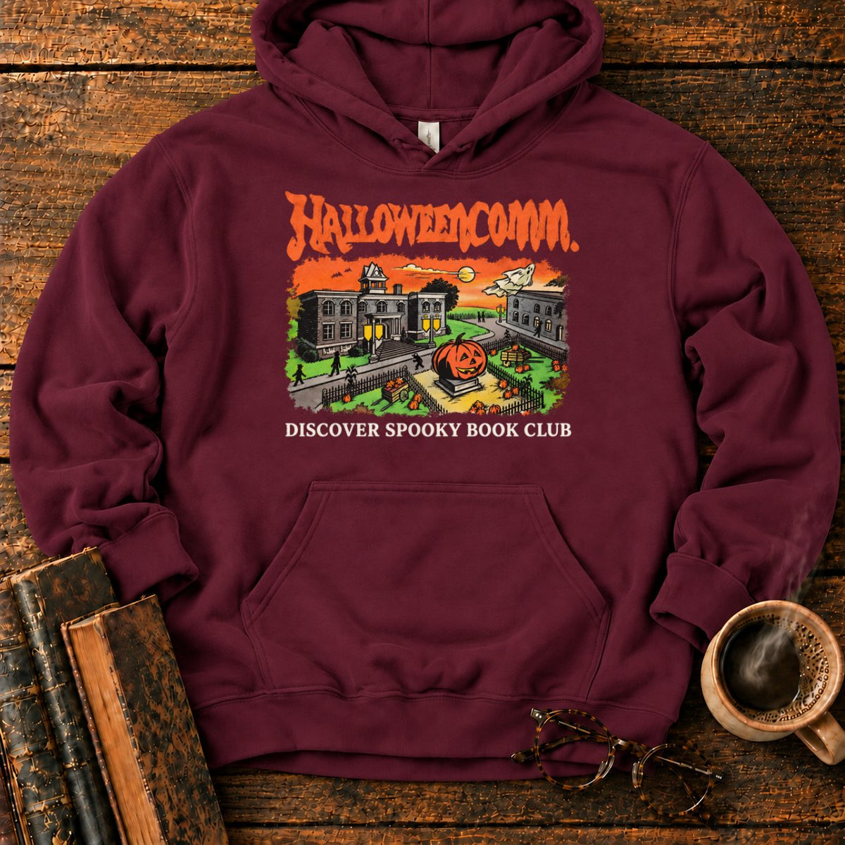 Halloweencomm Spooky Book Club Hoodie in Maroon – BooksThreads