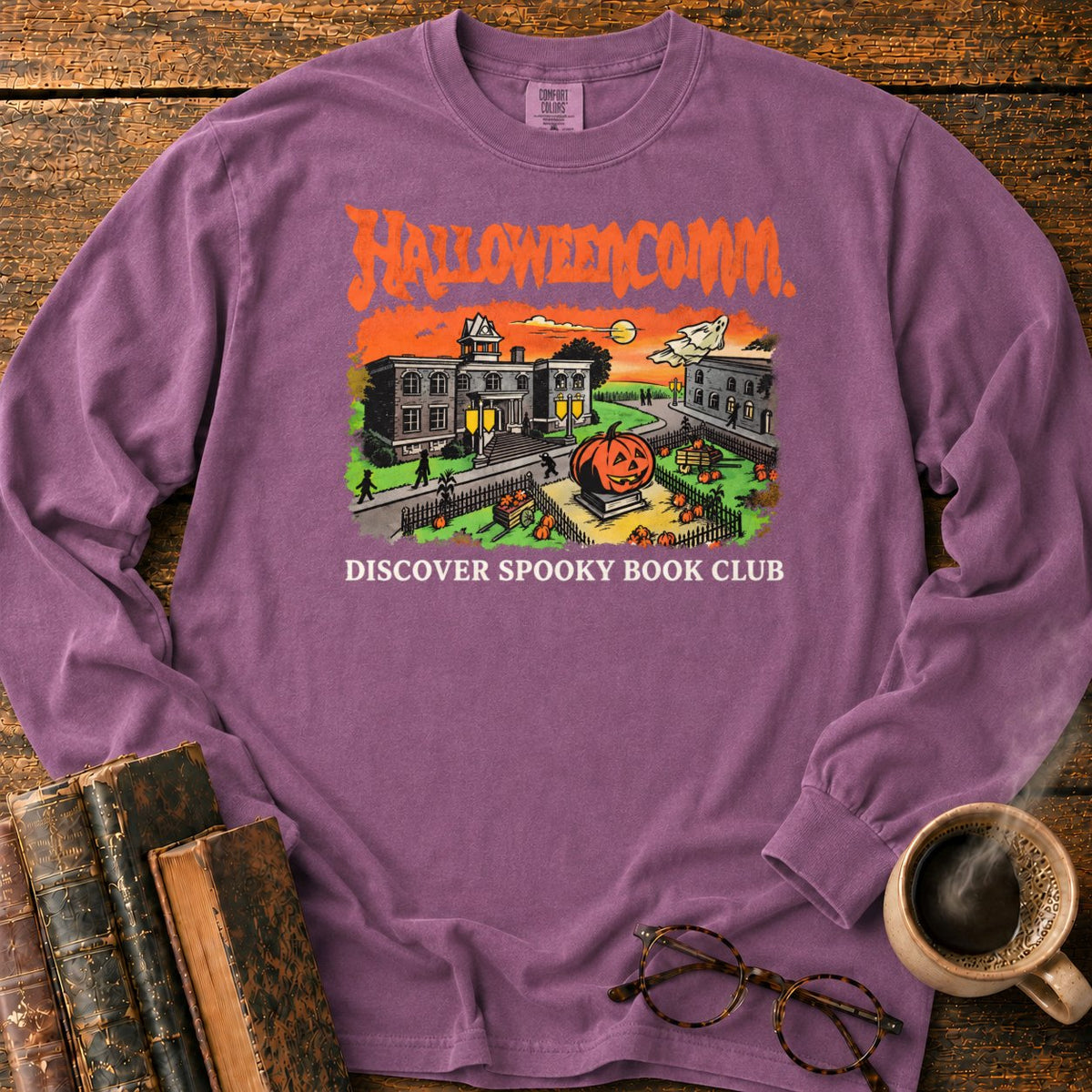 Halloweencomm Spooky Book Club LS T-Shirt in Berry – BooksThreads