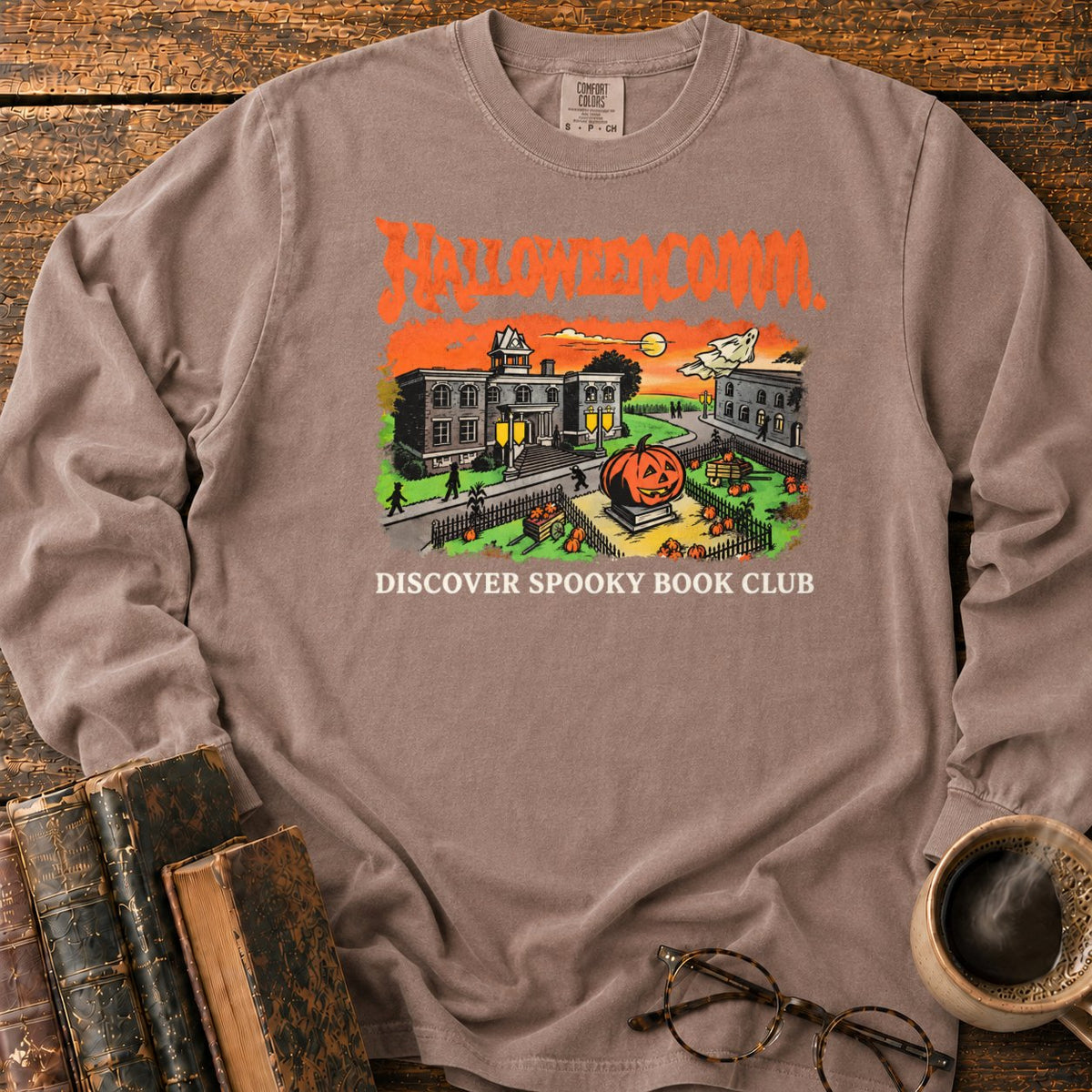 Halloweencomm Spooky Book Club LS T-Shirt in Espresso – BooksThreads