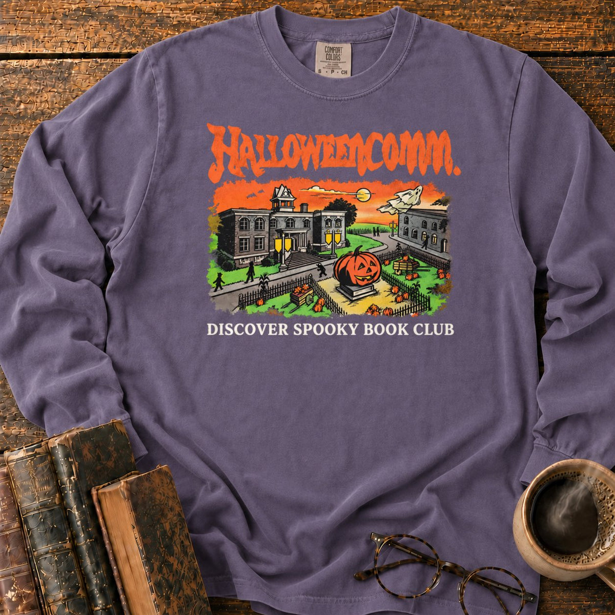 Halloweencomm Spooky Book Club LS T-Shirt in Grape – BooksThreads