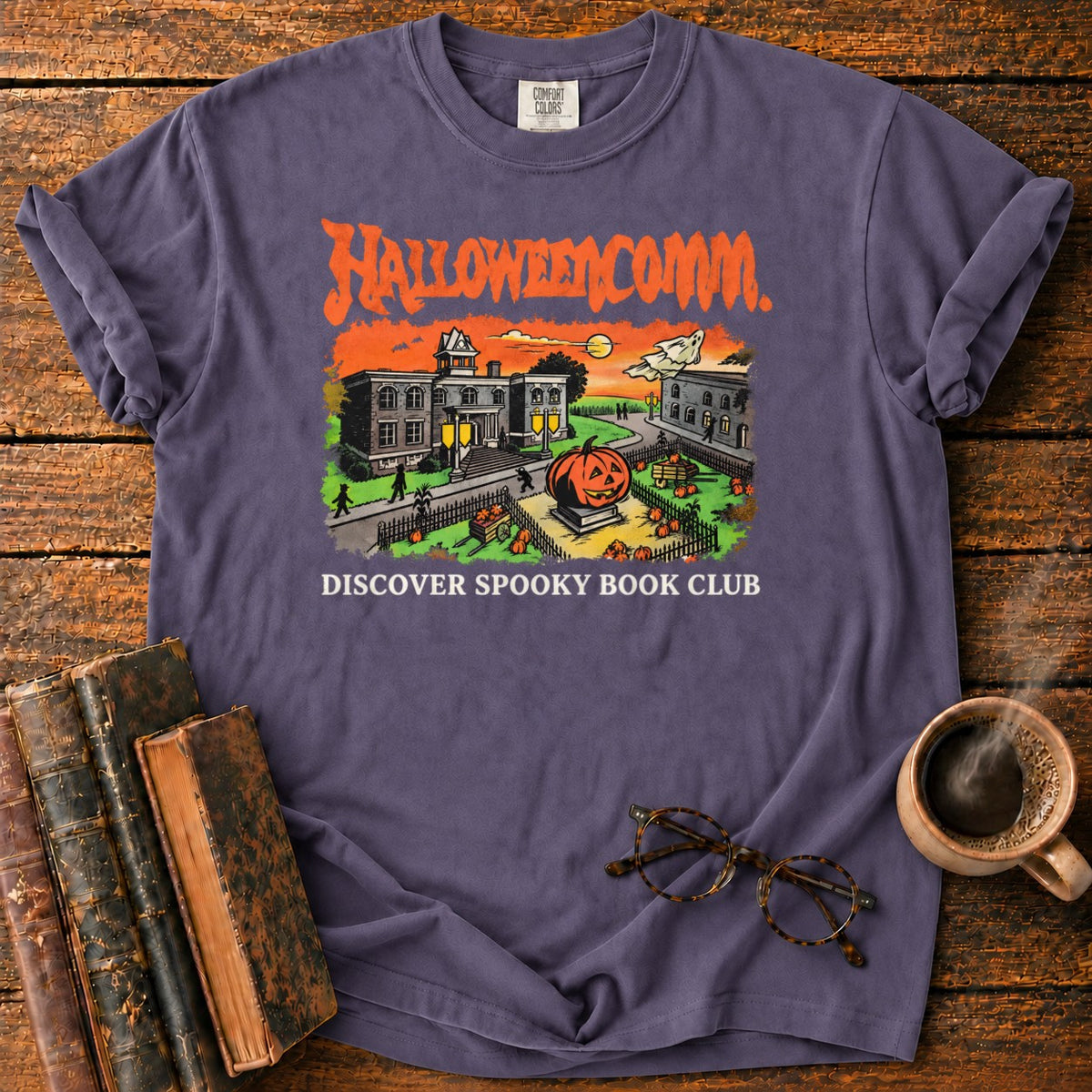 Halloweencomm Spooky Book Club T-Shirt in Grape – BooksThreads
