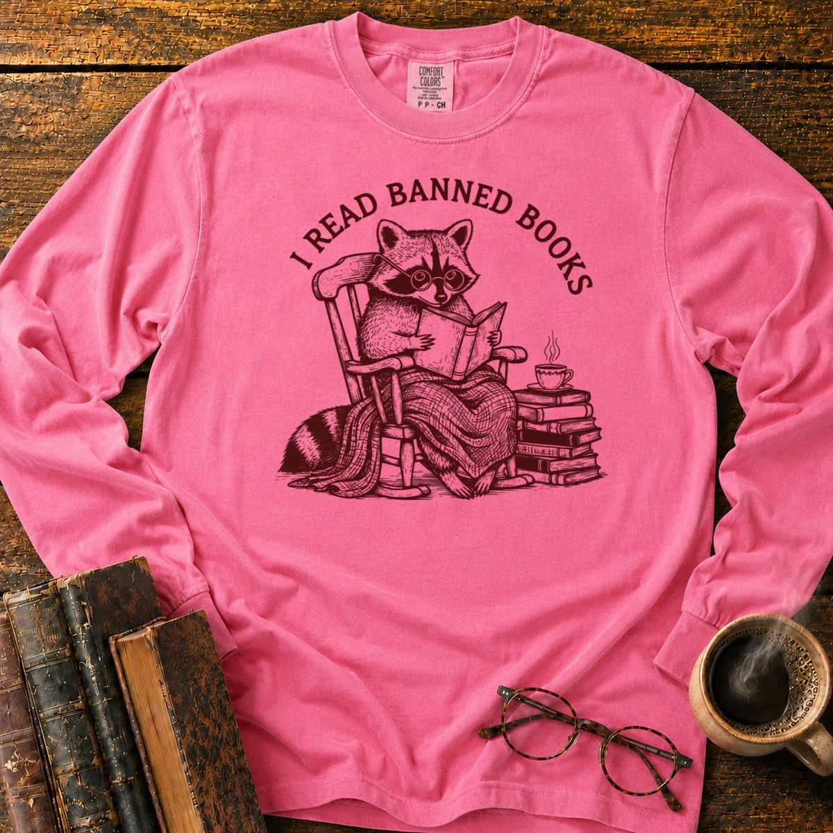 I Read Banned Books Raccoon LS T-Shirt in Blossom – BooksThreads