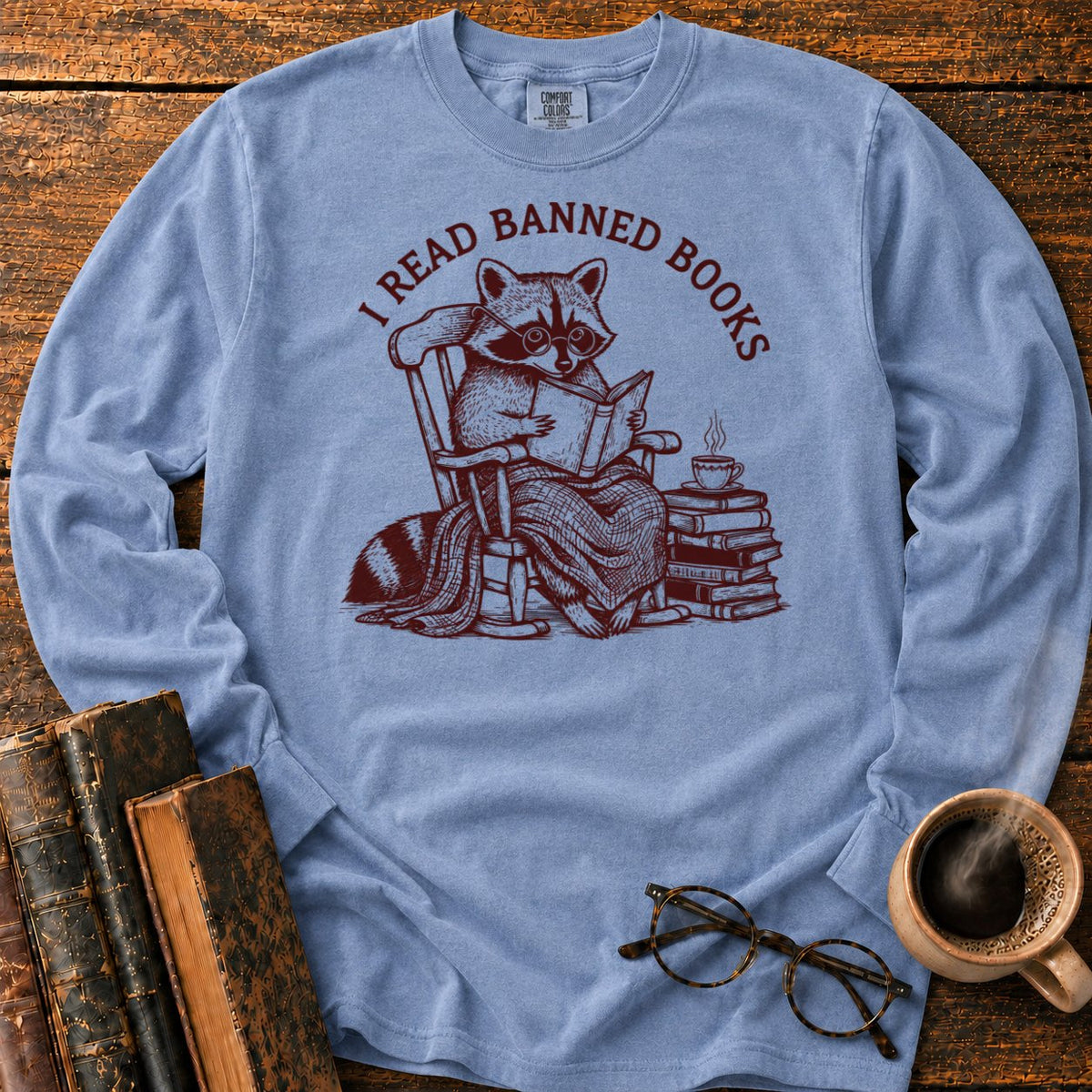 I Read Banned Books Raccoon LS T-Shirt in Blue Jean – BooksThreads