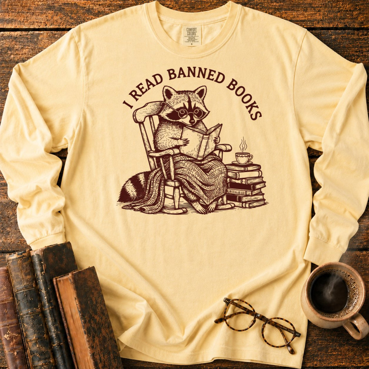 I Read Banned Books Raccoon LS T-Shirt in Butter – BooksThreads