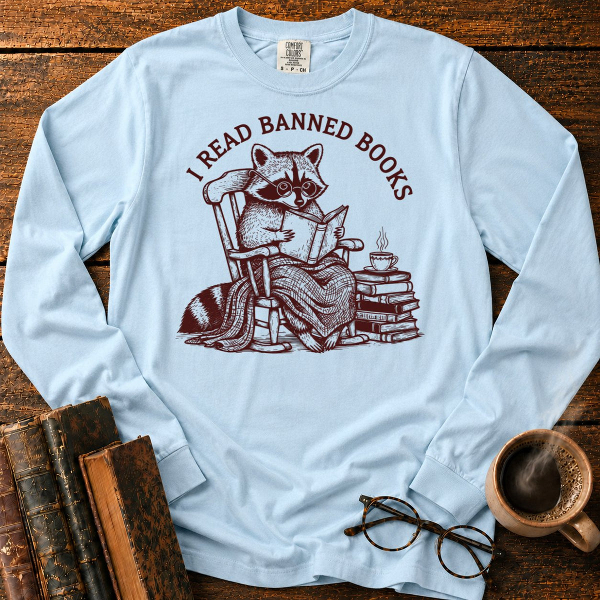 I Read Banned Books Raccoon LS T-Shirt in Chambray – BooksThreads