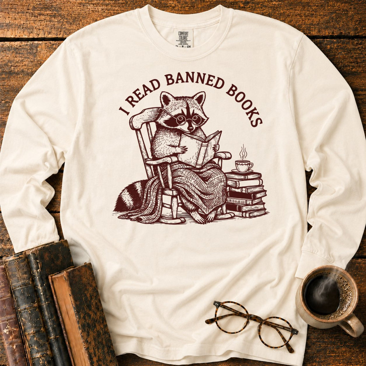 I Read Banned Books Raccoon LS T-Shirt in Ivory – BooksThreads