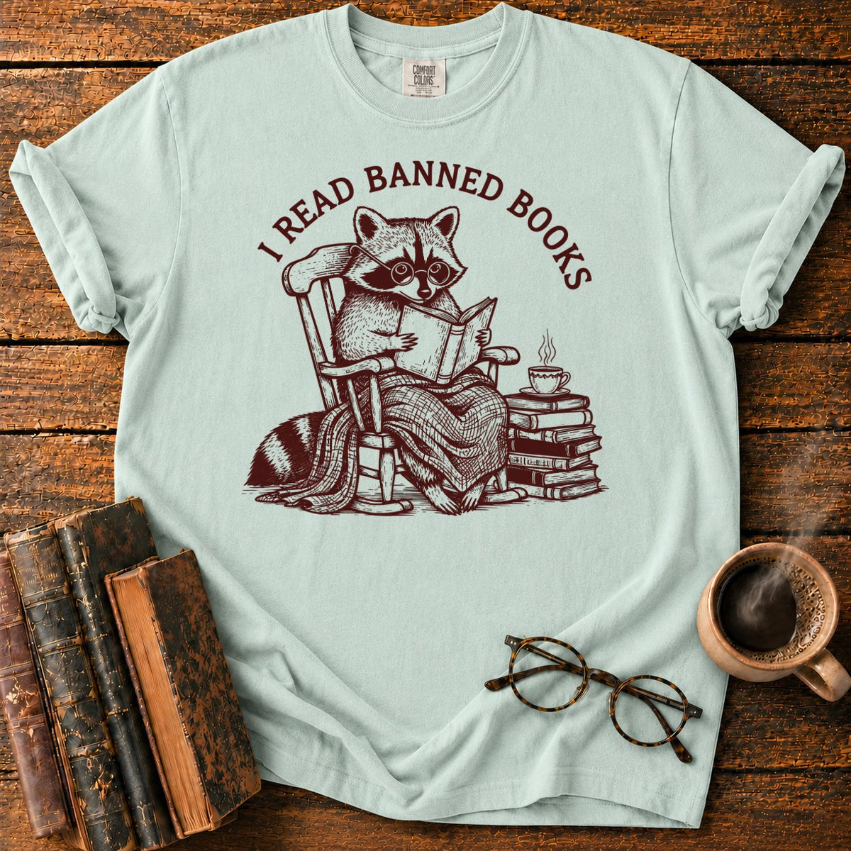 I Read Banned Books Raccoon T-Shirt in Bay – BooksThreads