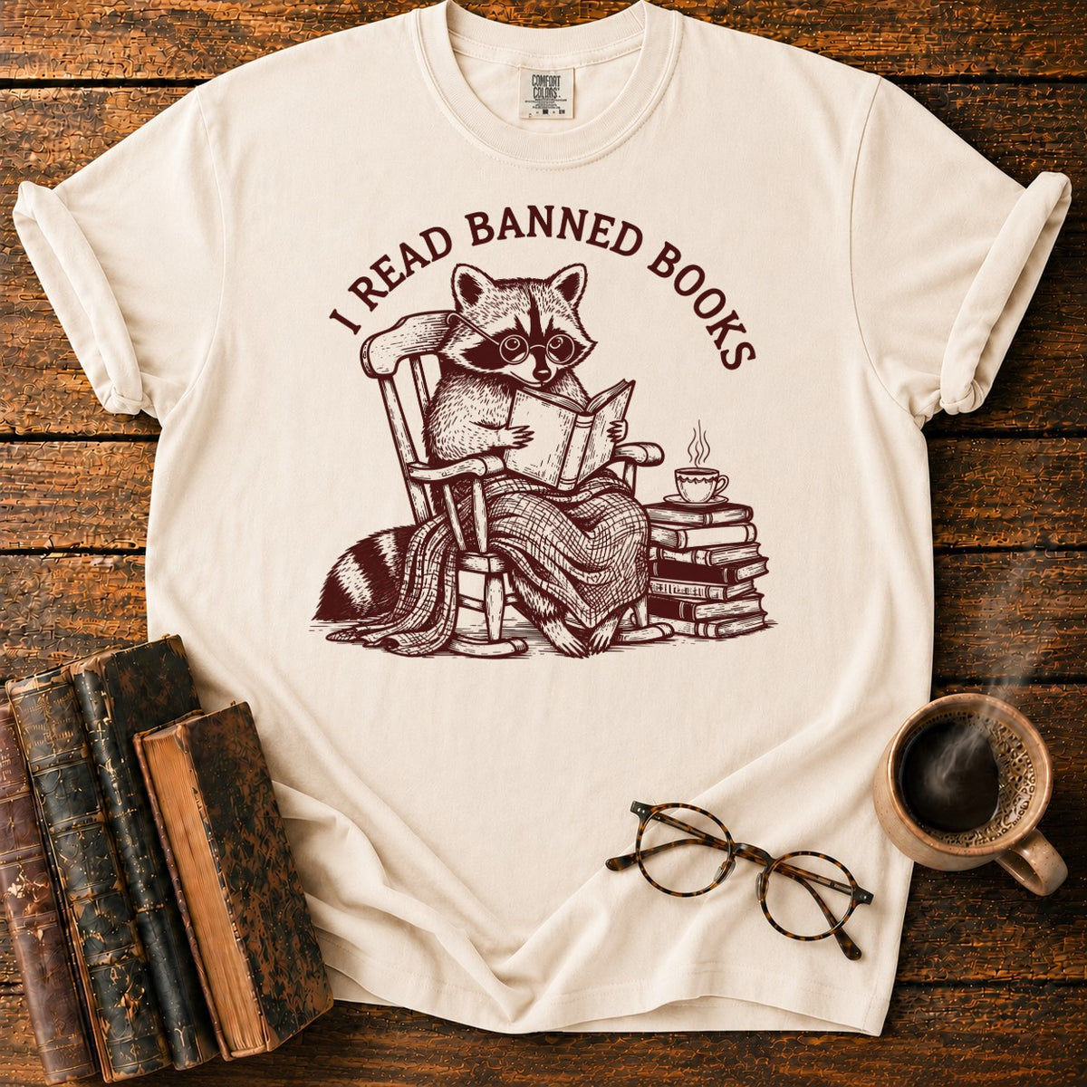 I Read Banned Books Raccoon T-Shirt in Ivory – BooksThreads