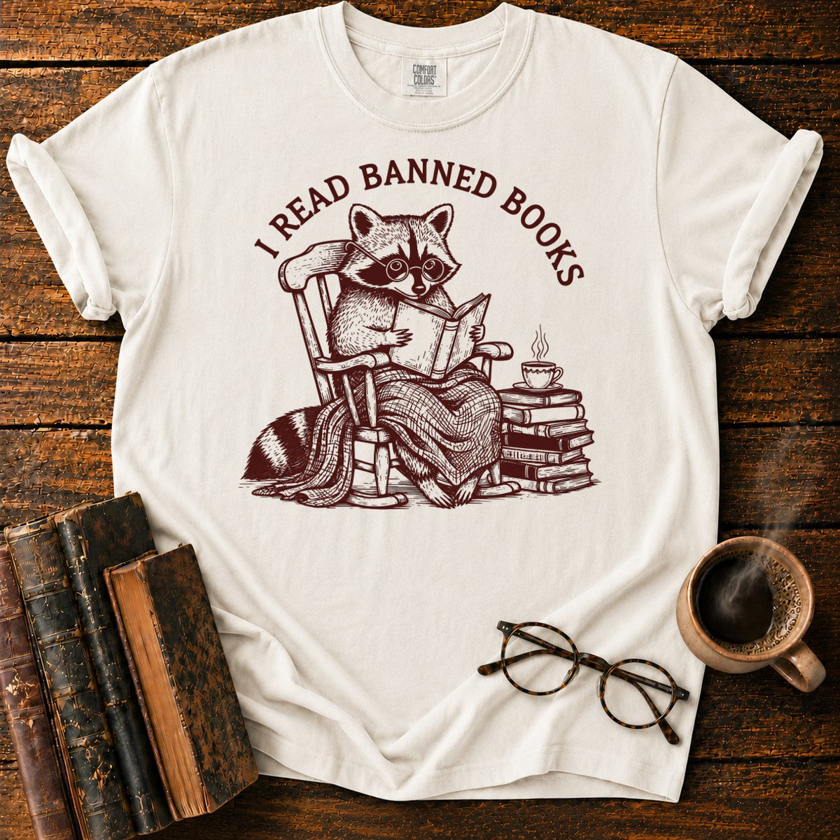 I Read Banned Books Raccoon T-Shirt in White – BooksThreads