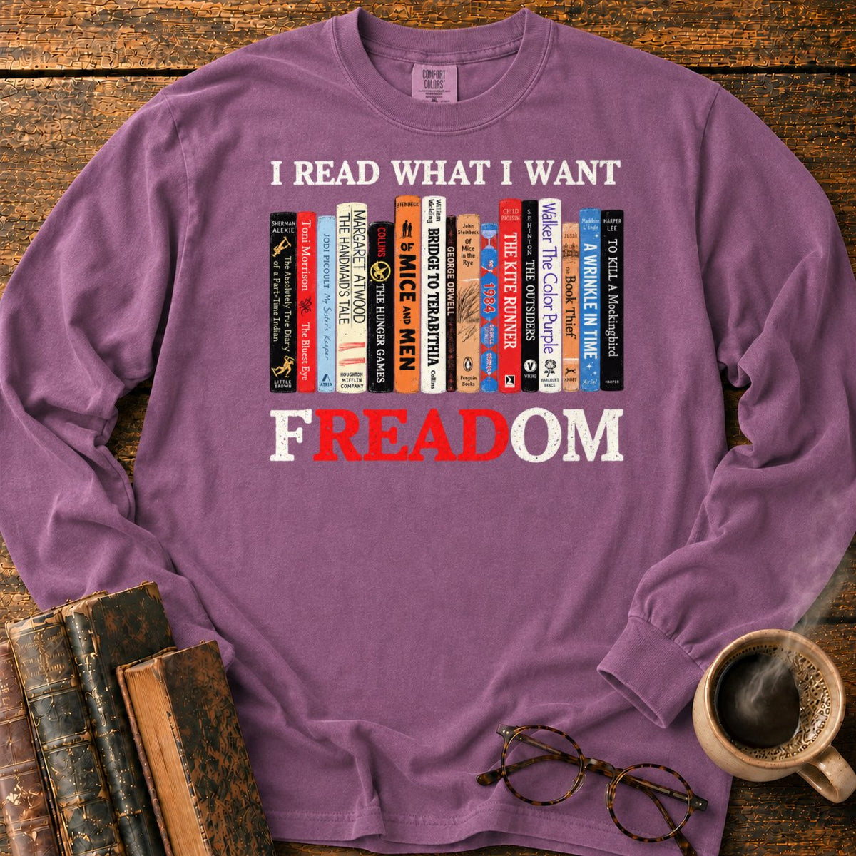 I Read What I Want Freadom LS T-Shirt in Berry – BooksThreads