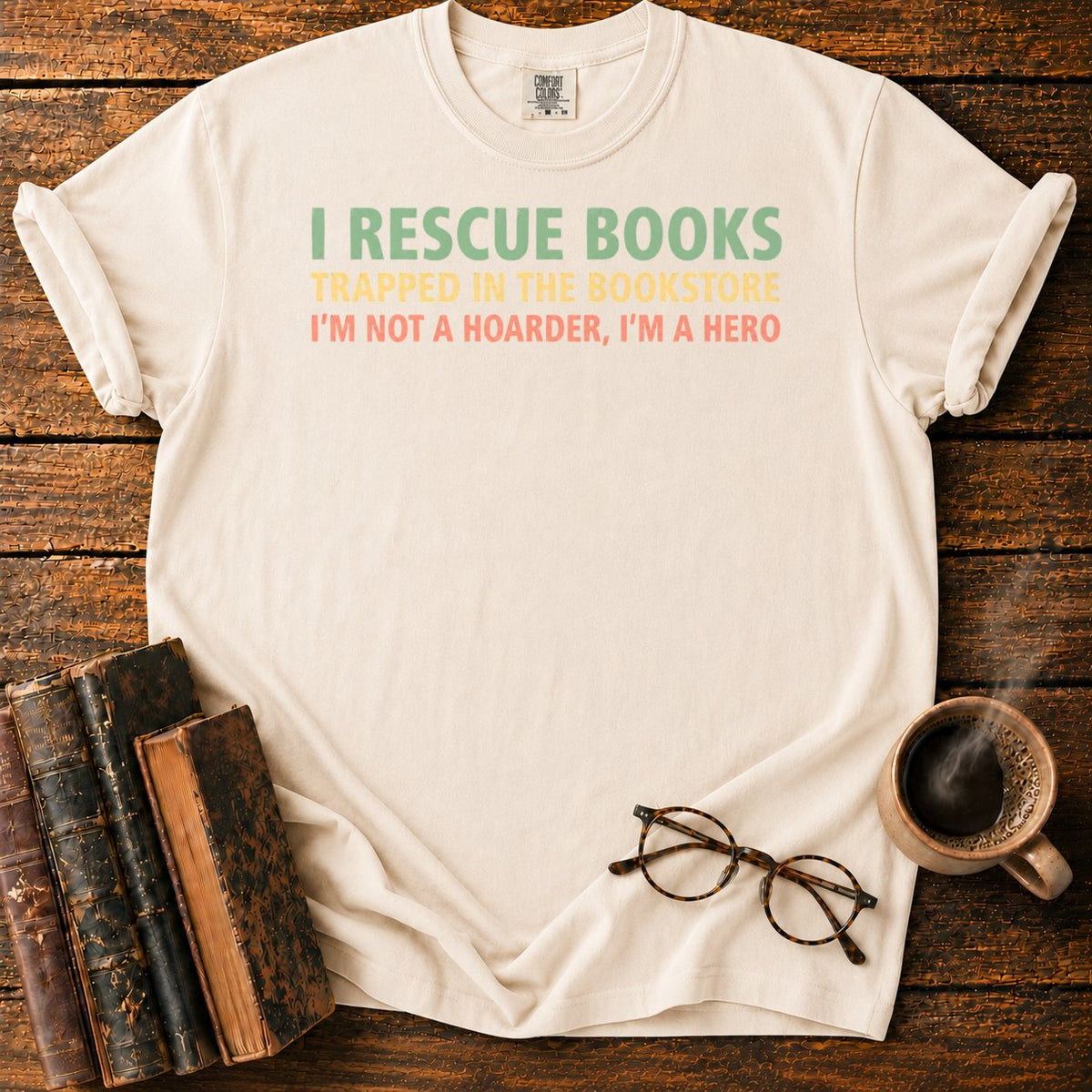 I Rescue Books T-Shirt in Ivory – BooksThreads