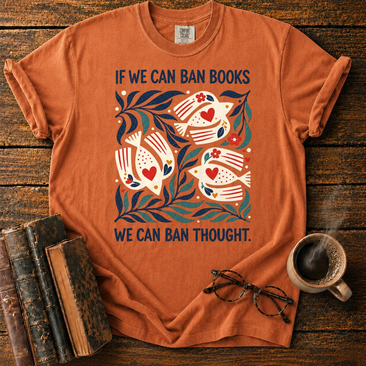 If We Can Ban Books T-Shirt in Yam – BooksThreads