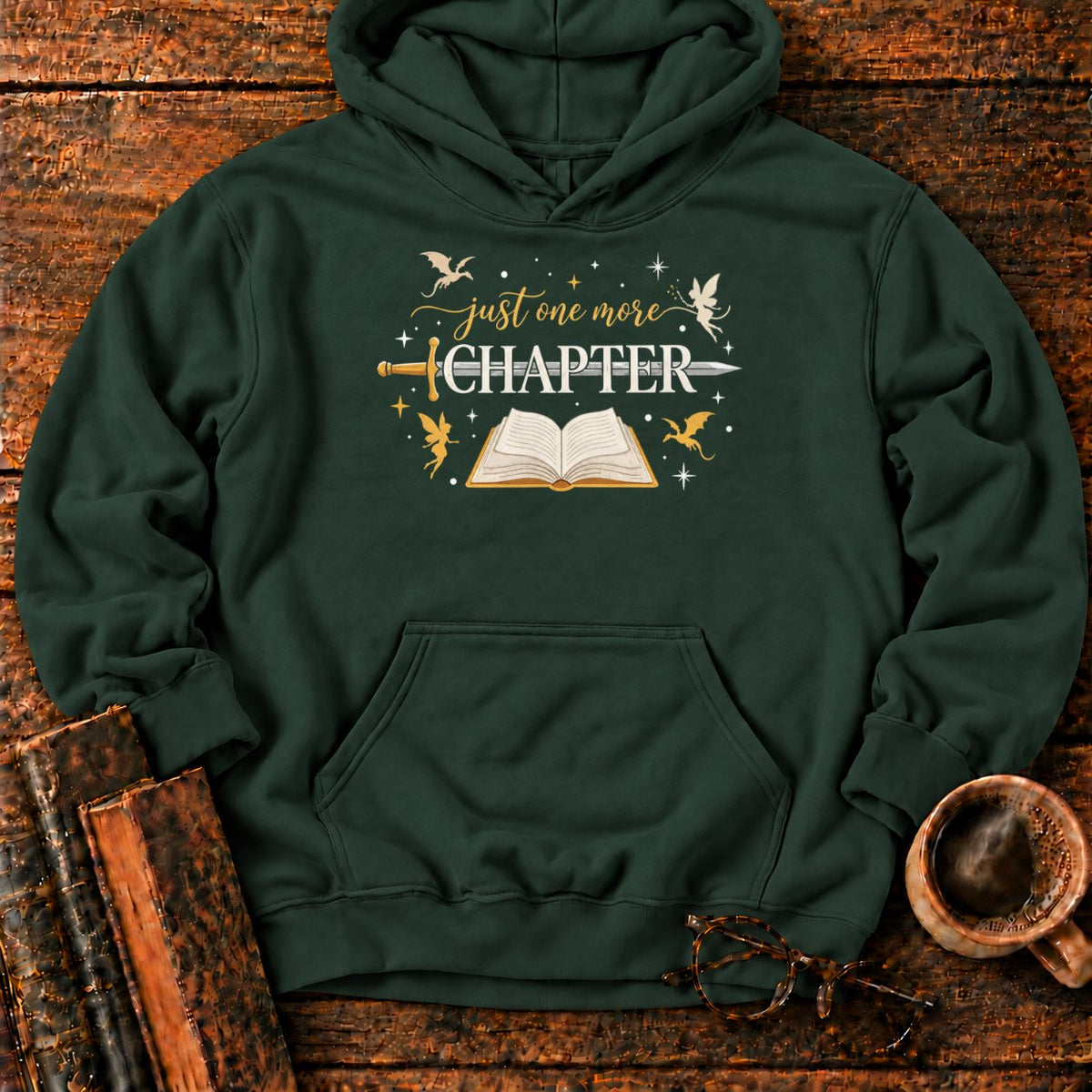 Just One More Chapter Hoodie in Forest Green – BooksThreads
