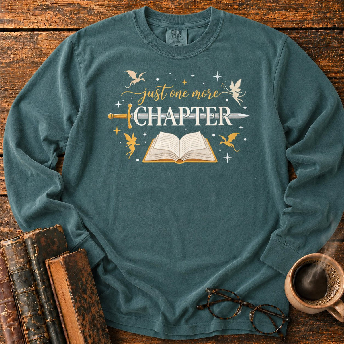 Just One More Chapter LS T-Shirt in Blue Spruce – BooksThreads