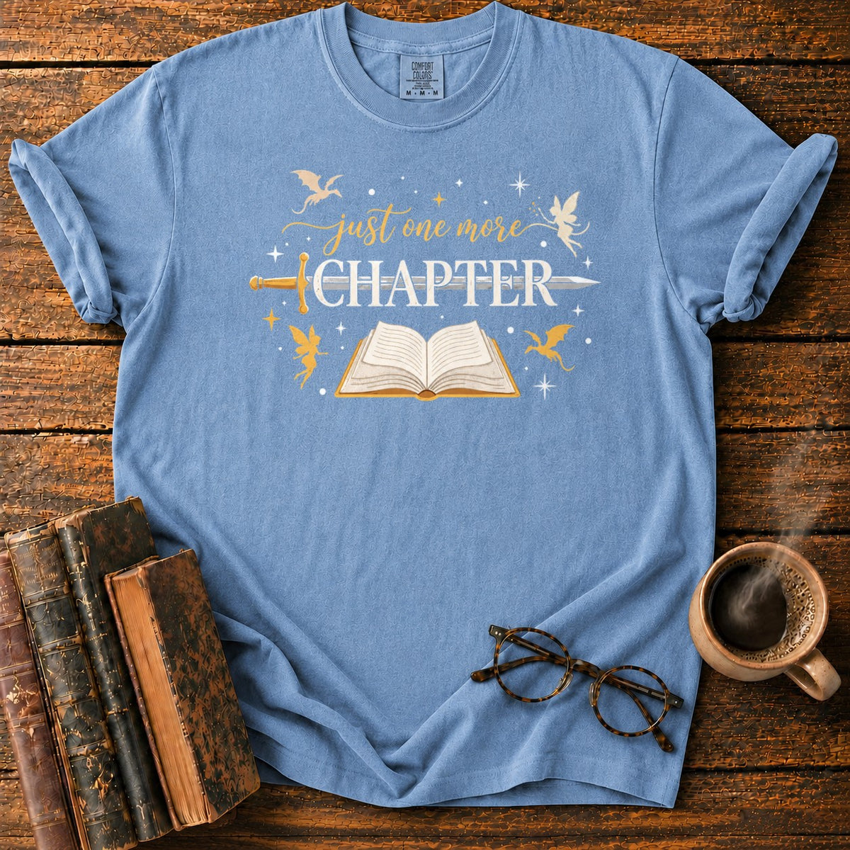 Just One More Chapter T-Shirt in Blue Jean – BooksThreads