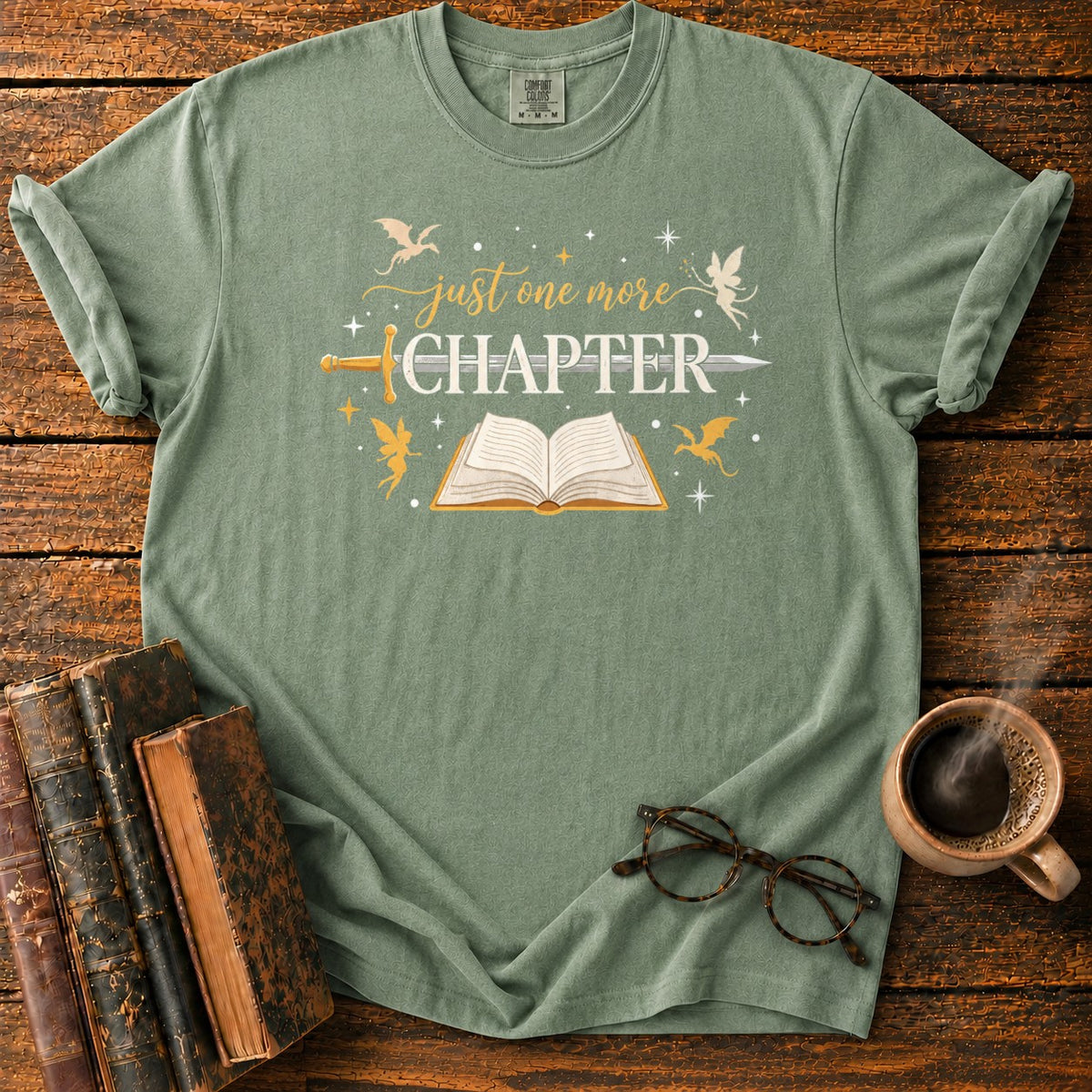 Just One More Chapter T-Shirt in Moss – BooksThreads