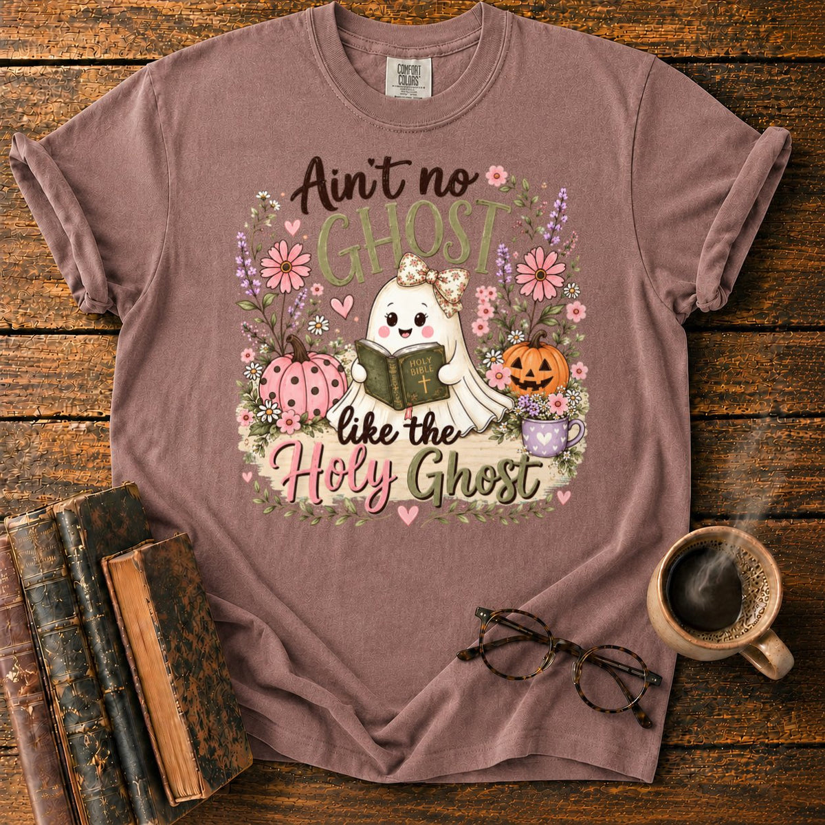 Kawaii Ghost Autumn Floral T-Shirt in Espresso – BooksThreads