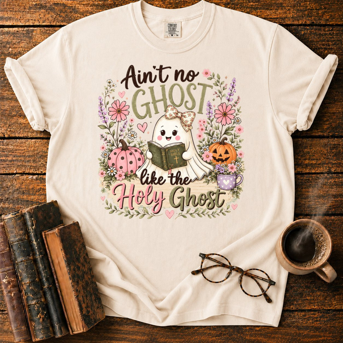 Kawaii Ghost Autumn Floral T-Shirt in Ivory – BooksThreads
