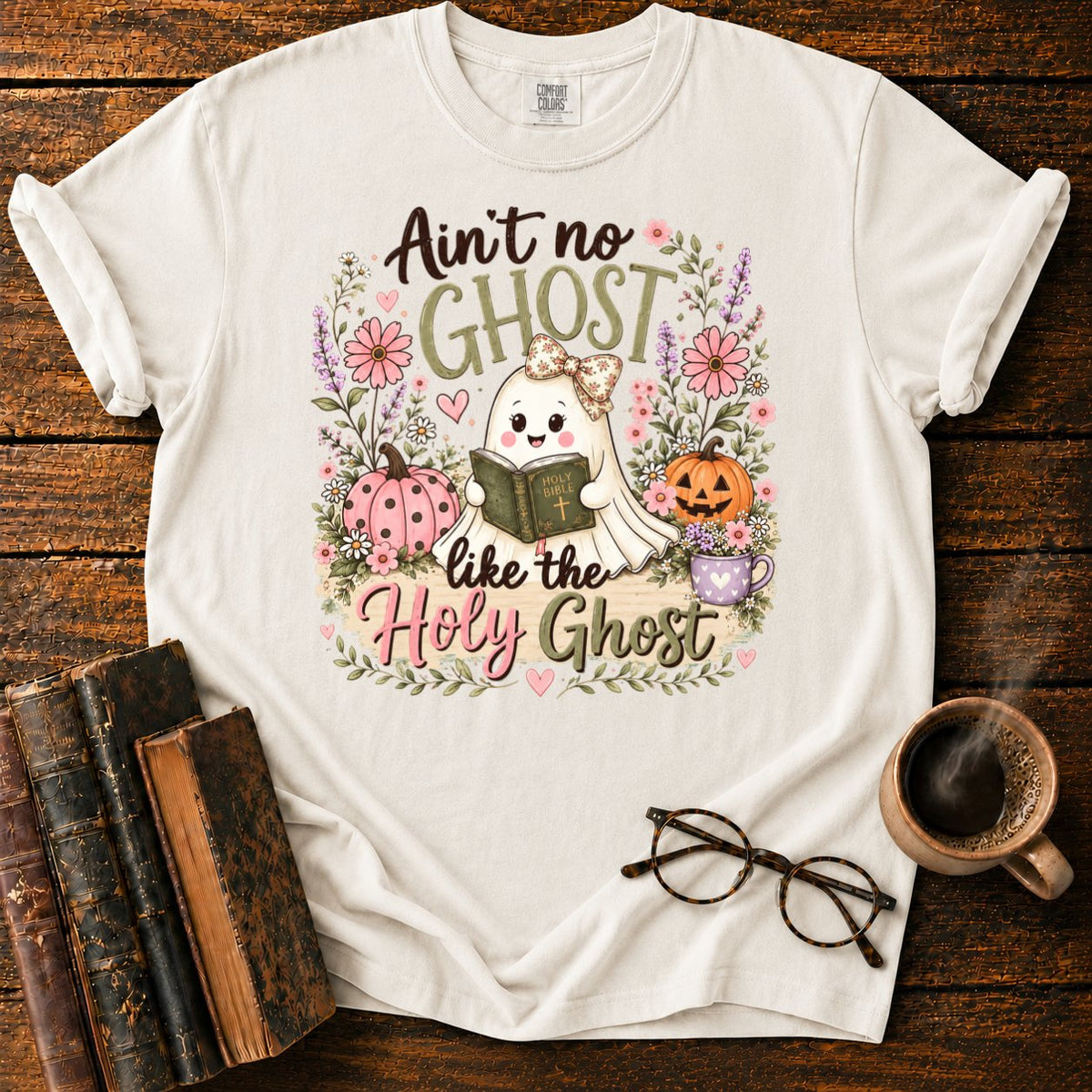 Kawaii Ghost Autumn Floral T-Shirt in White – BooksThreads