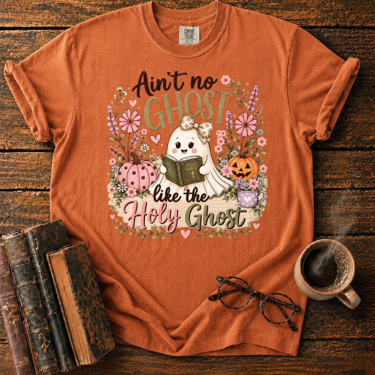 Kawaii Ghost Autumn Floral T-Shirt in Yam – BooksThreads