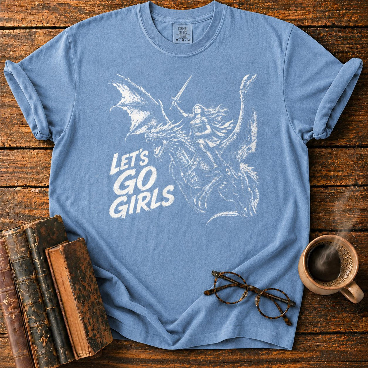 Lets Go Girls Dragon T-Shirt in Blue Jean – BooksThreads