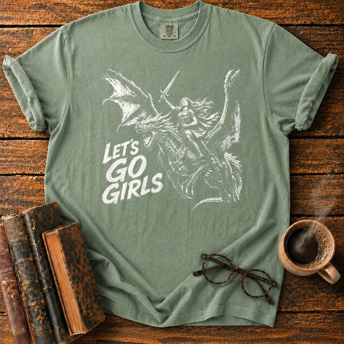 Lets Go Girls Dragon T-Shirt in Moss – BooksThreads