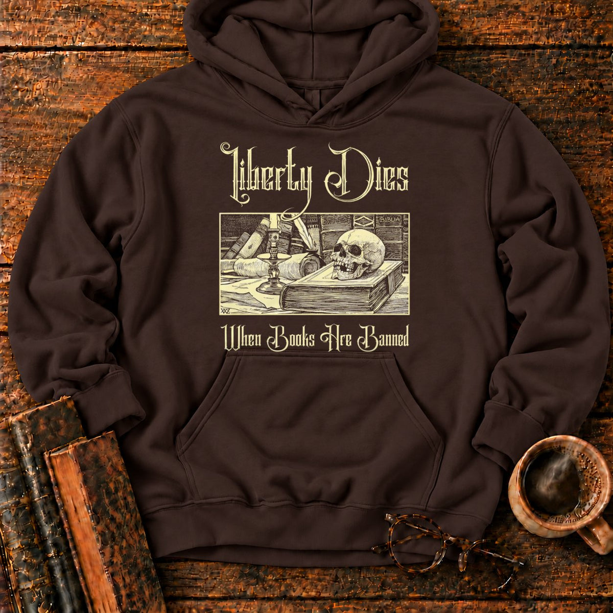 Liberty Dies When Books Are Banned Hoodie in Dark Chocolate – BooksThreads
