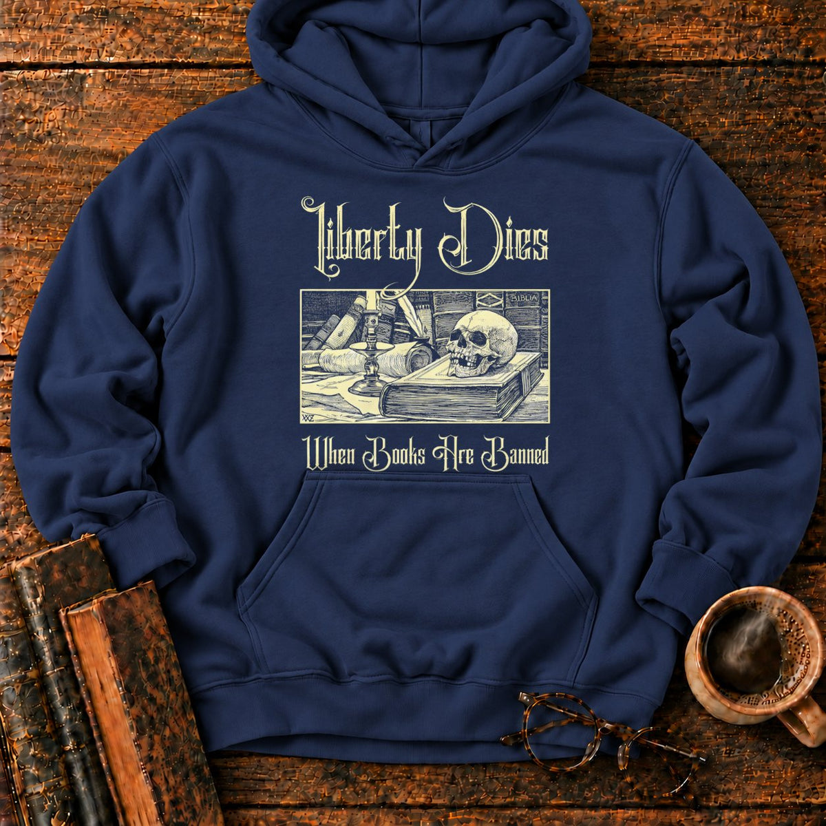 Liberty Dies When Books Are Banned Hoodie in Navy – BooksThreads