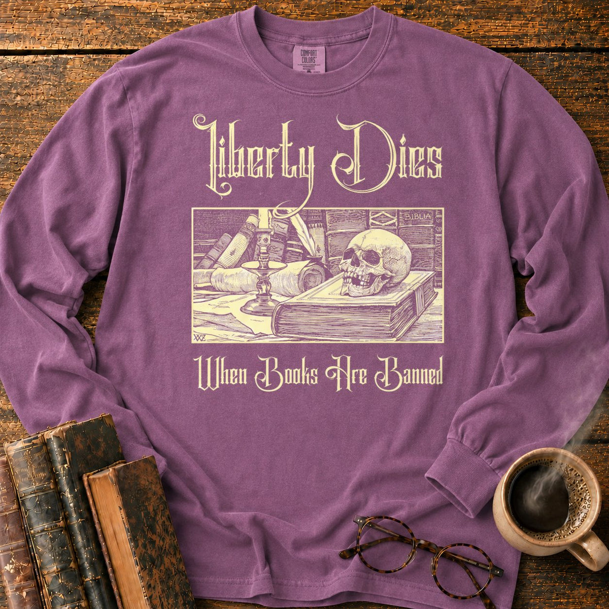 Liberty Dies When Books Are Banned LS T-Shirt in Berry – BooksThreads