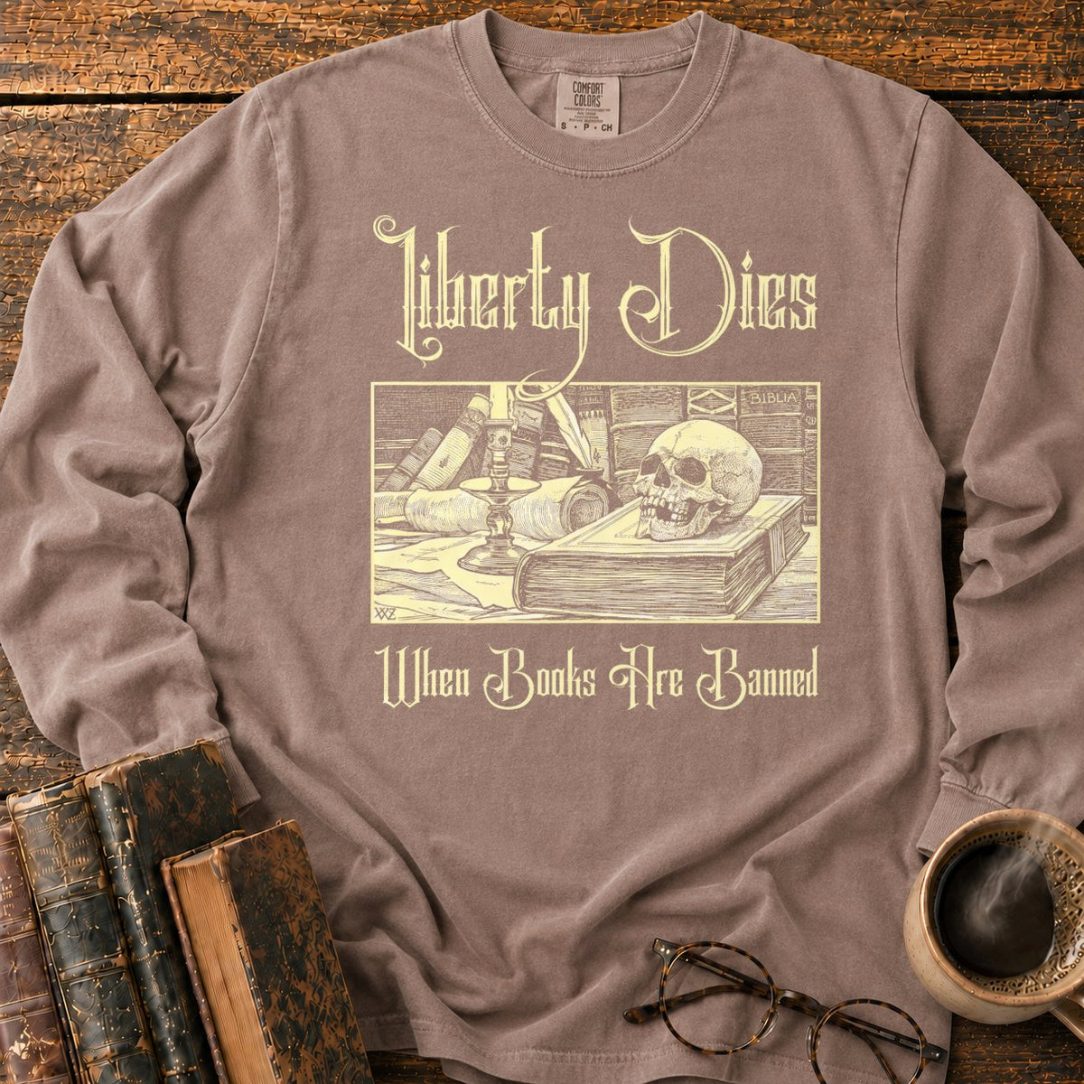 Liberty Dies When Books Are Banned LS T-Shirt in Espresso – BooksThreads