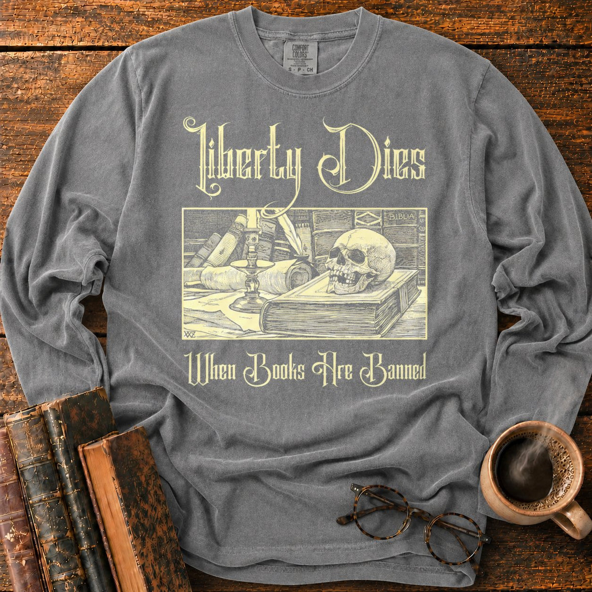 Liberty Dies When Books Are Banned LS T-Shirt in Pepper – BooksThreads