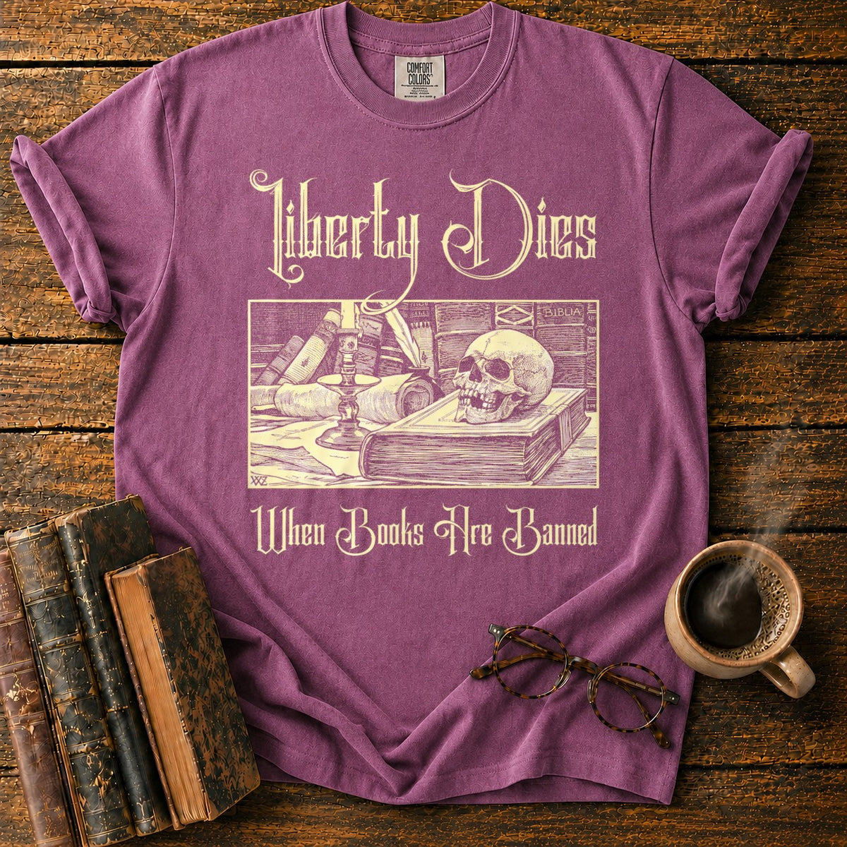 Liberty Dies When Books Are Banned T-Shirt in Berry – BooksThreads