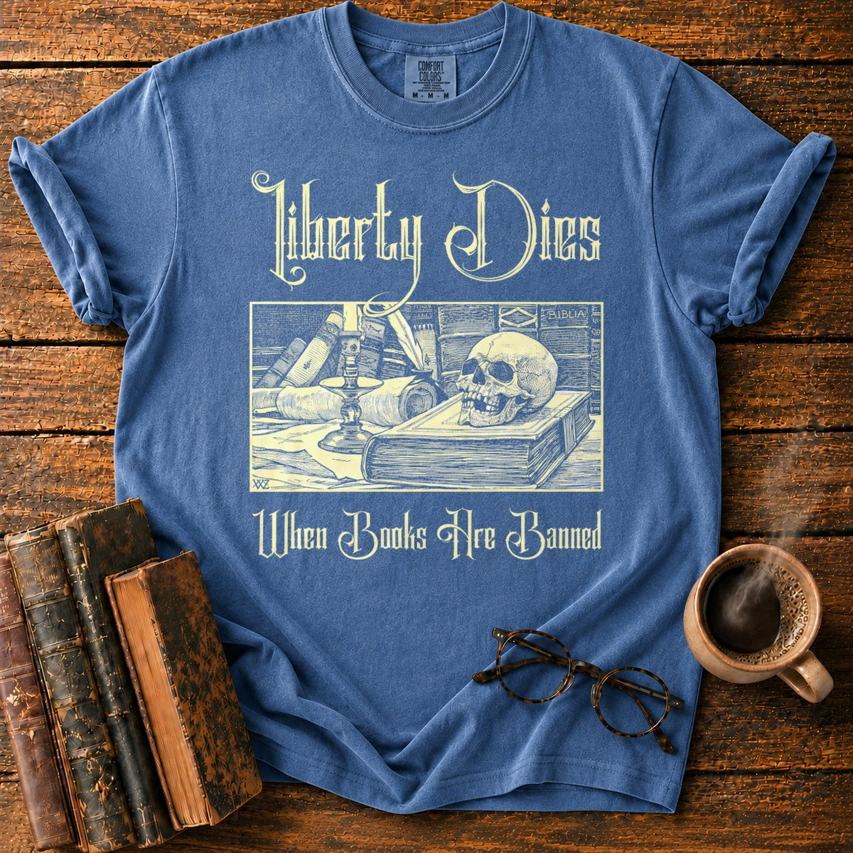 Liberty Dies When Books Are Banned T-Shirt in Denim – BooksThreads