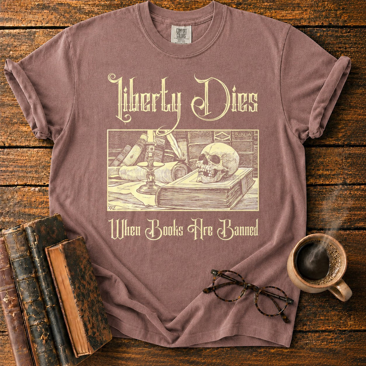Liberty Dies When Books Are Banned T-Shirt in Espresso – BooksThreads