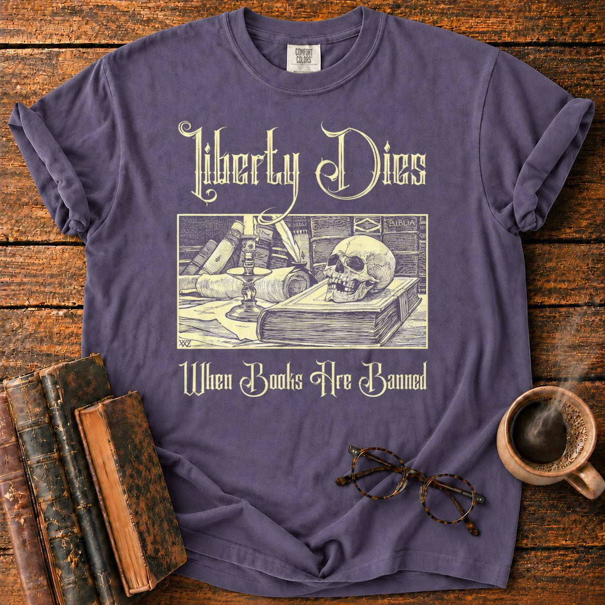 Liberty Dies When Books Are Banned T-Shirt in Grape – BooksThreads