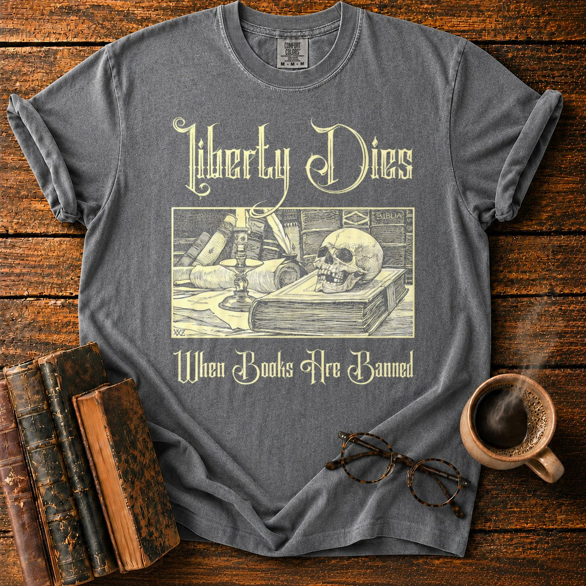 Liberty Dies When Books Are Banned T-Shirt in Pepper – BooksThreads