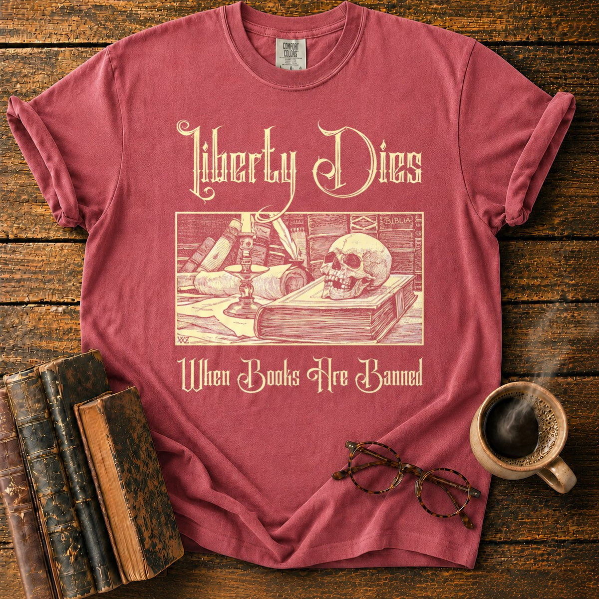 Liberty Dies When Books Are Banned T-Shirt in Watermelon – BooksThreads