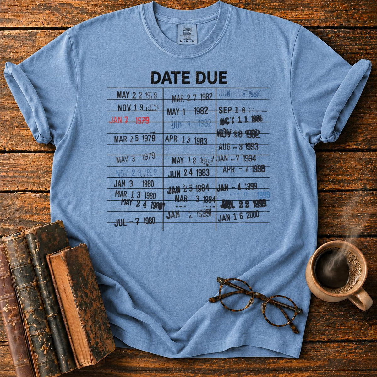 Library Date Due Card T-Shirt in Blue Jean – BooksThreads