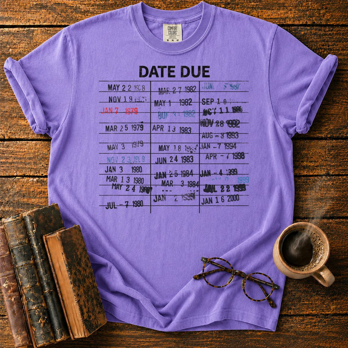 Library Date Due Card T-Shirt in Violet – BooksThreads