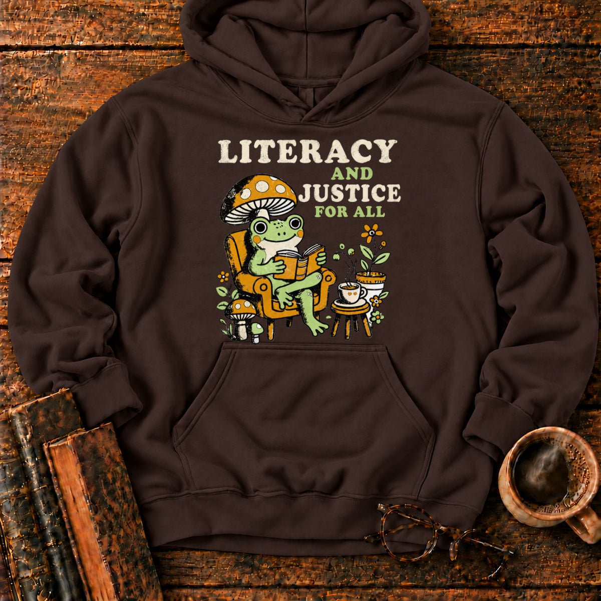 Literacy And Justice For All Hoodie in Dark Chocolate – BooksThreads