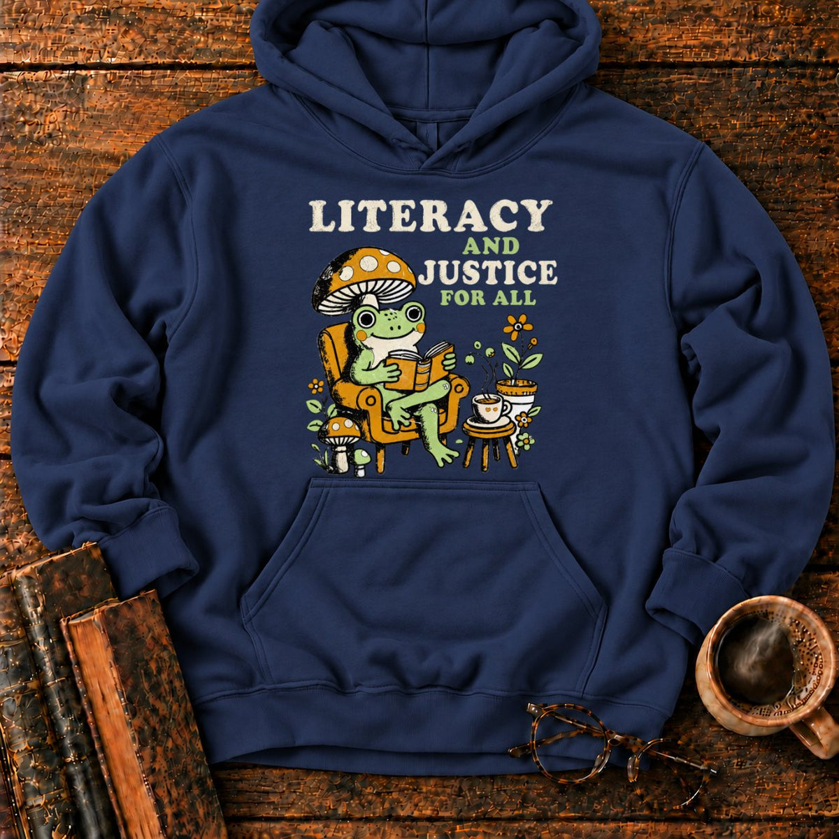 Literacy And Justice For All Hoodie in Navy – BooksThreads