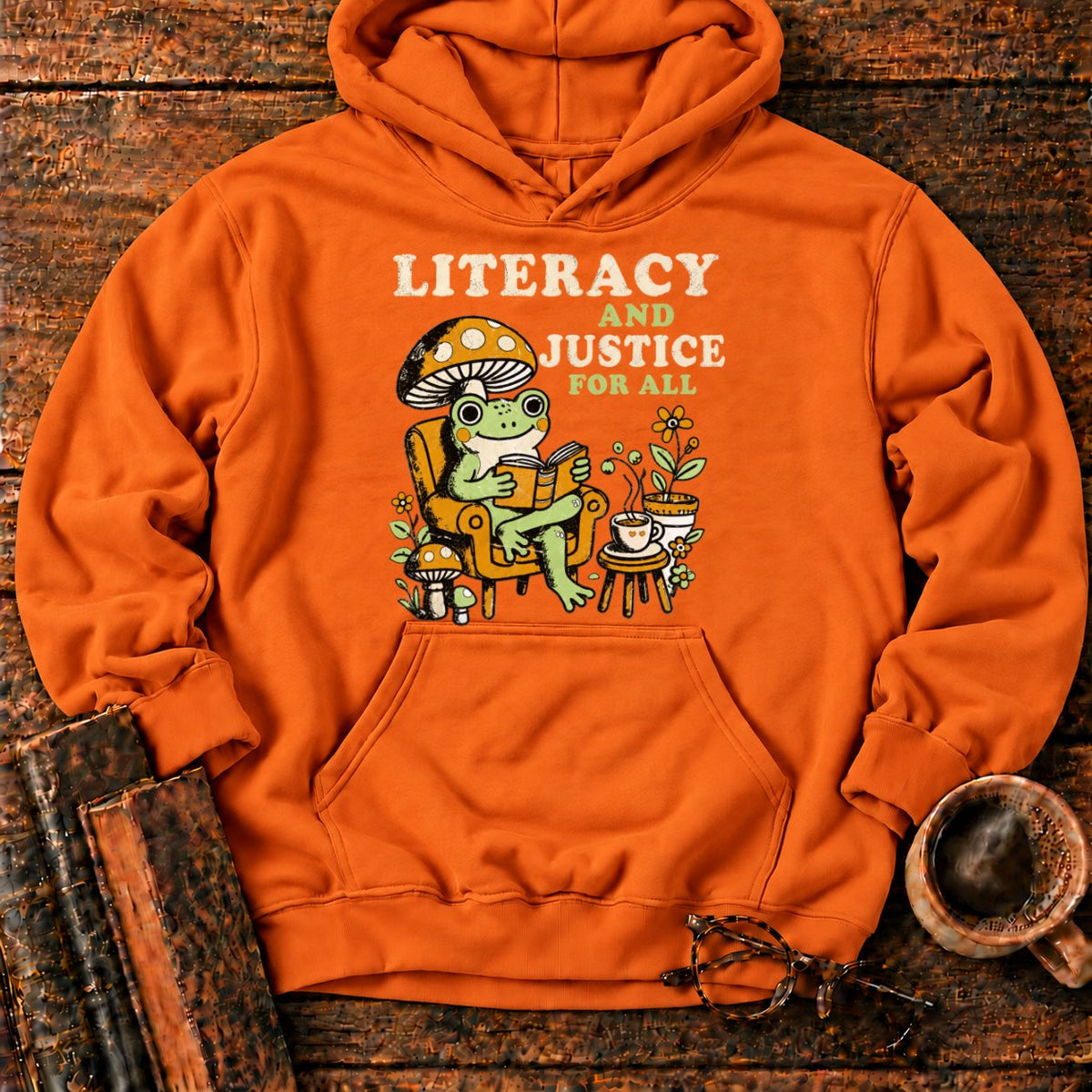 Literacy And Justice For All Hoodie in Orange – BooksThreads
