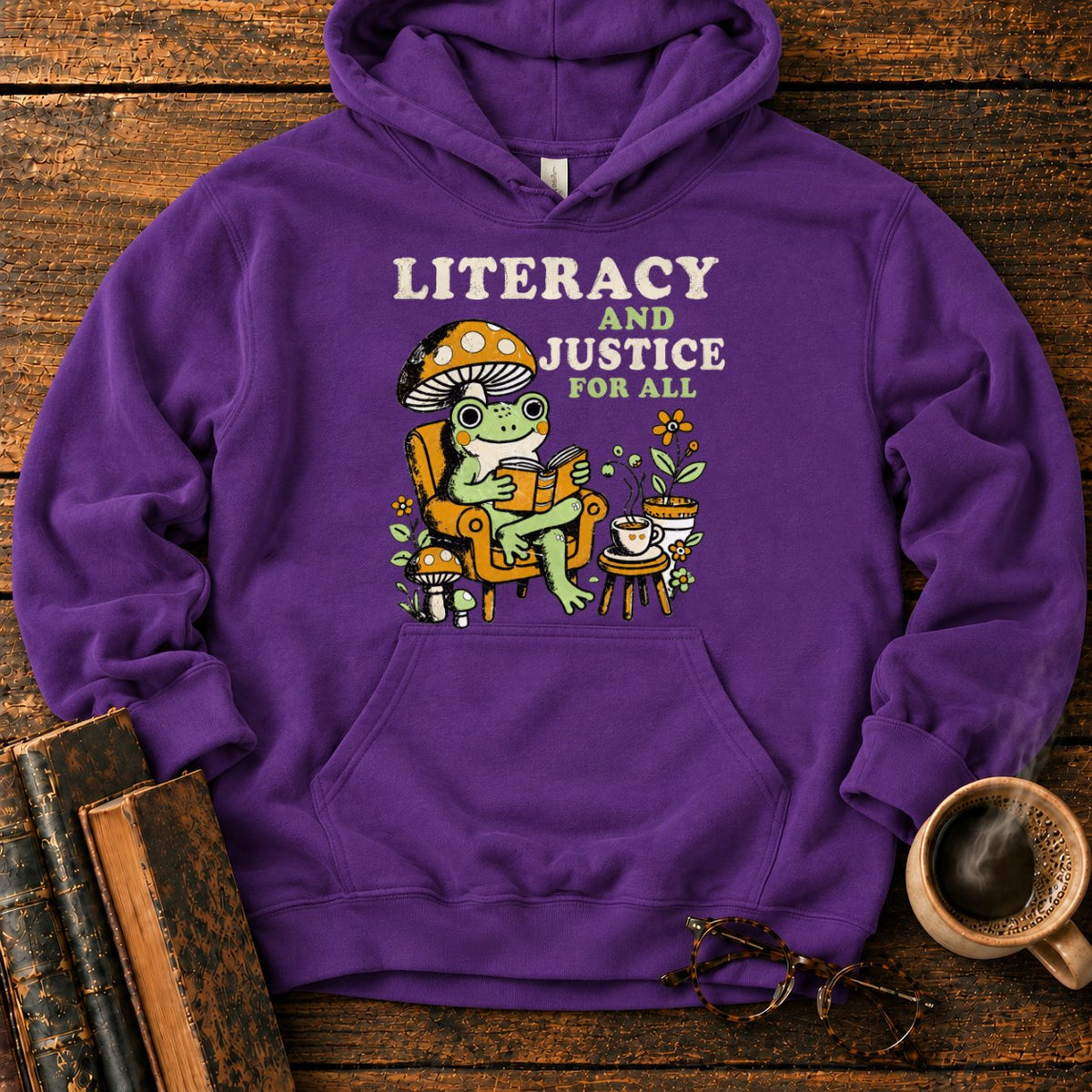 Literacy And Justice For All Hoodie in Purple – BooksThreads