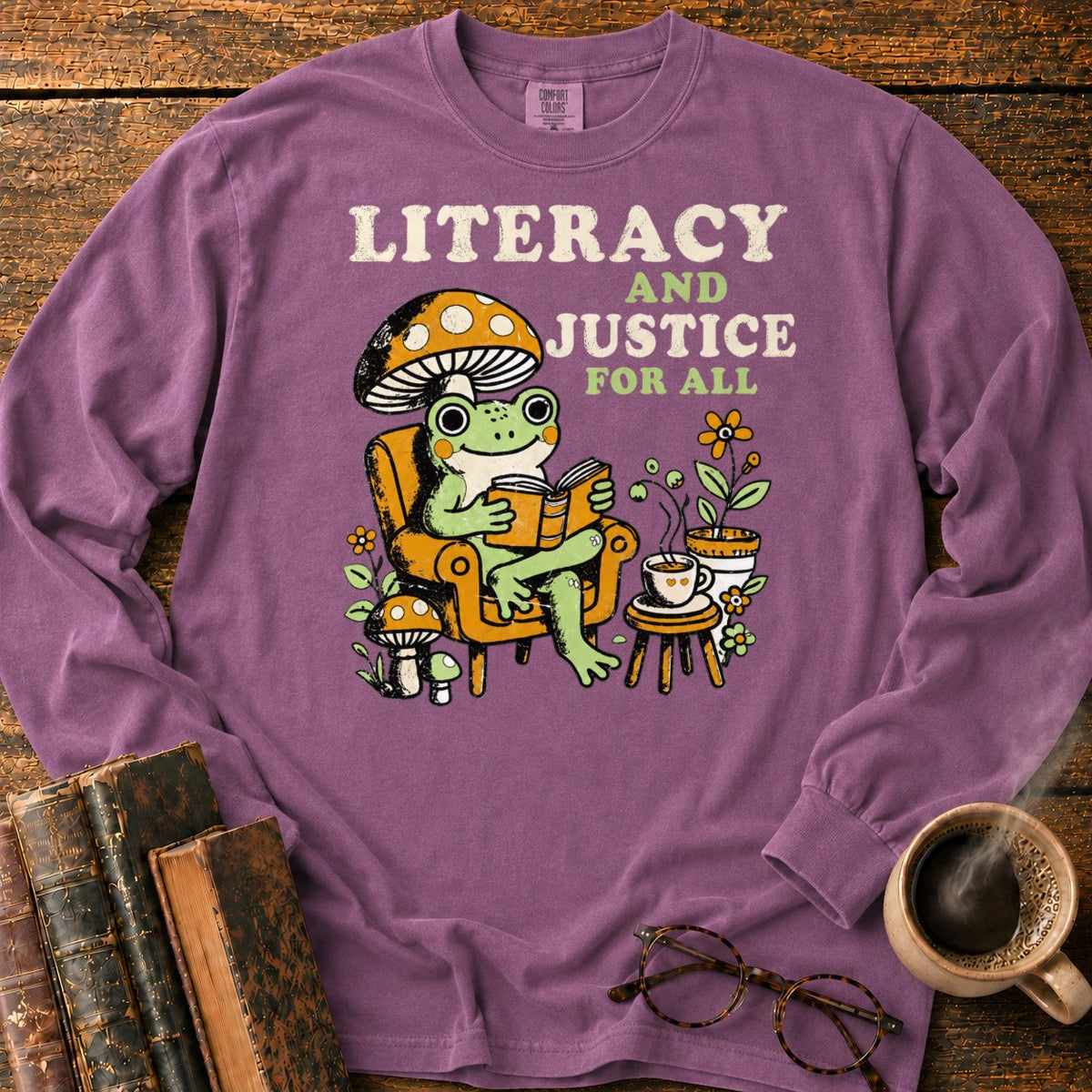 Literacy And Justice For All LS T-Shirt in Berry – BooksThreads
