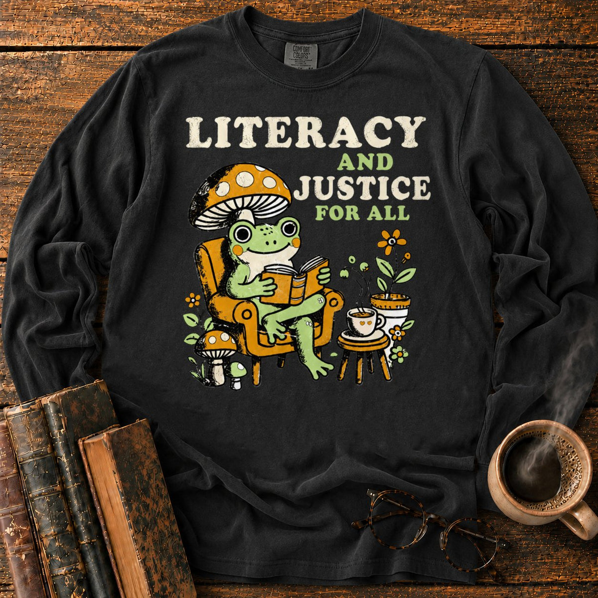 Literacy And Justice For All LS T-Shirt in Black – BooksThreads