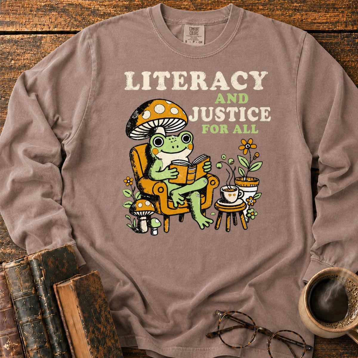 Literacy And Justice For All LS T-Shirt in Espresso – BooksThreads