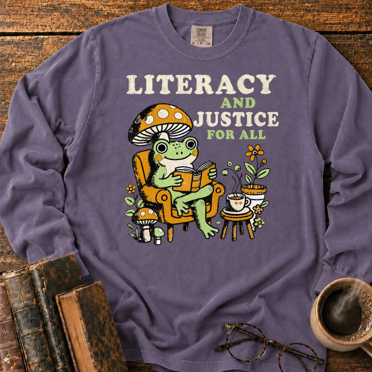 Literacy And Justice For All LS T-Shirt in Grape – BooksThreads
